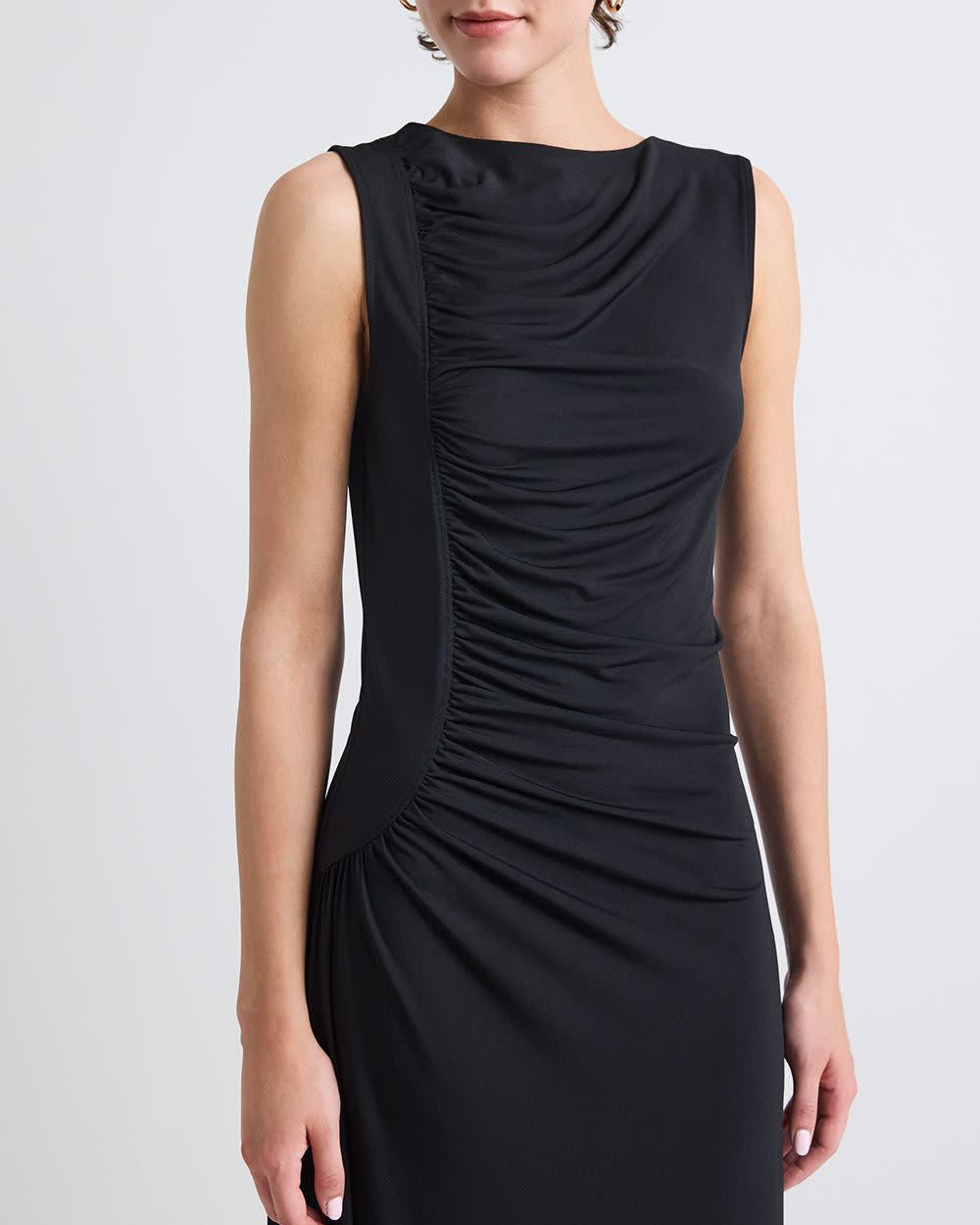 Sleeveless Crew-Neck Midi Dress with Shirred Seam | RW&CO.