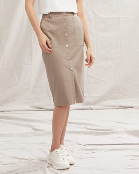 Cotton and Linen High-Waisted Midi Skirt