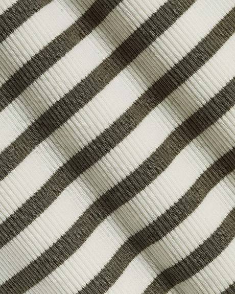 Striped Long-Sleeve Crew-Neck Ribbed Buttoned-Down Top