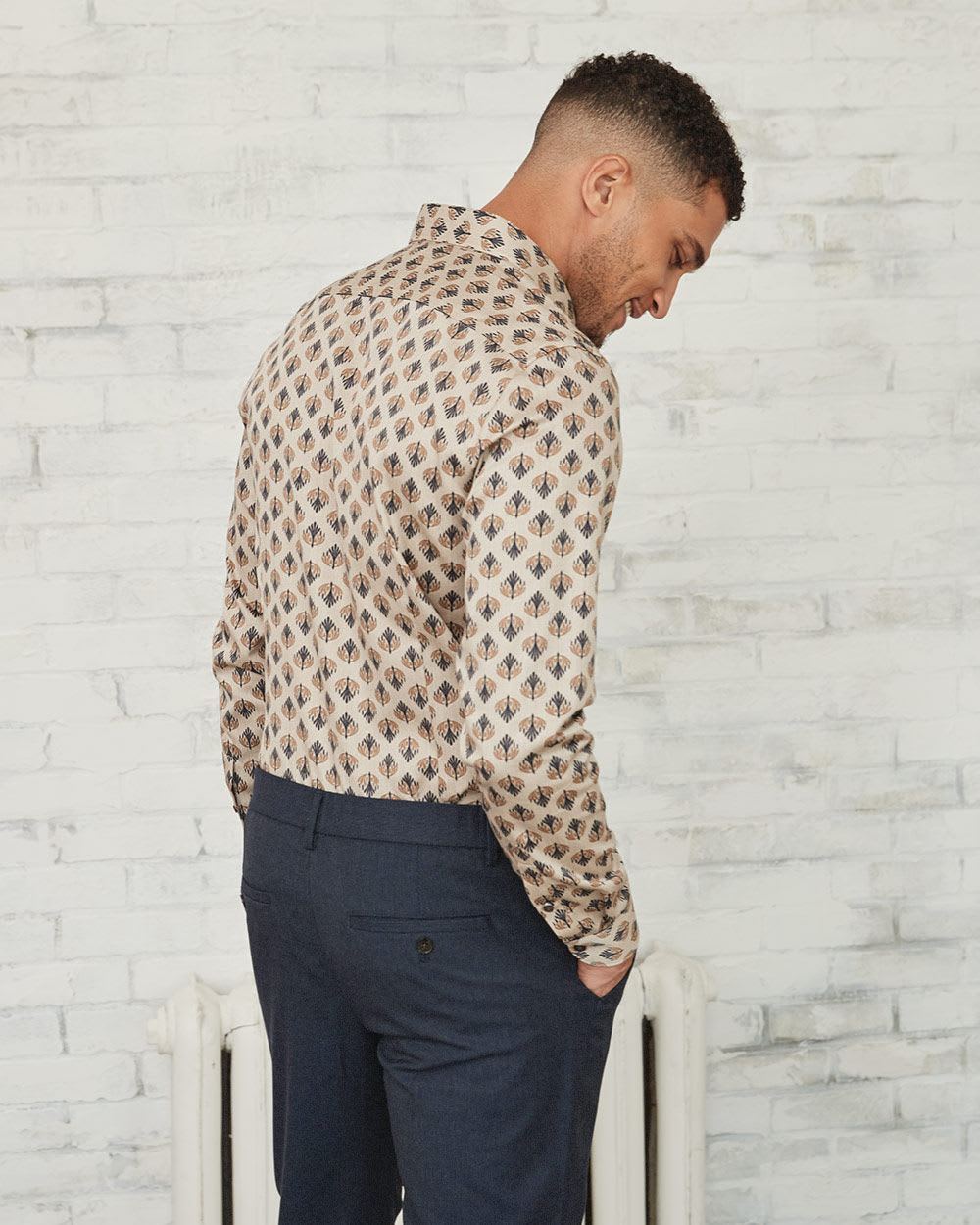 Slim Fit Dress Shirt with Feather Print