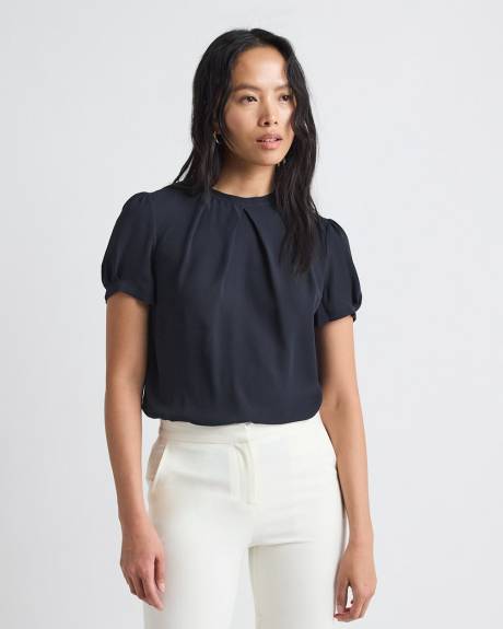 Blouse Bimatière à Manches Courtes et Col Rond