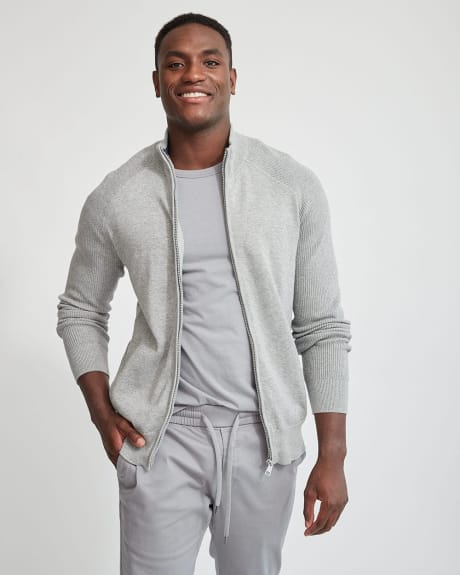 Raglan Sleeves Light Grey Zipped Cardigan