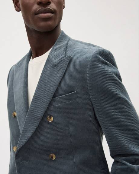 Tailored-Fit Double-Breasted Corduroy Suit Blazer