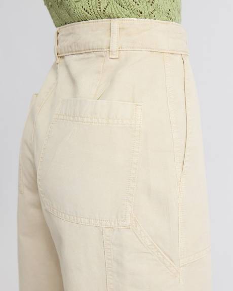 Pantalon en Coton et en Lin &agrave; Taille Haute et Jambe Large