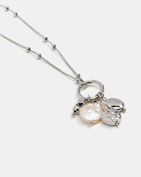 Pearl and Hammered Charms Necklace