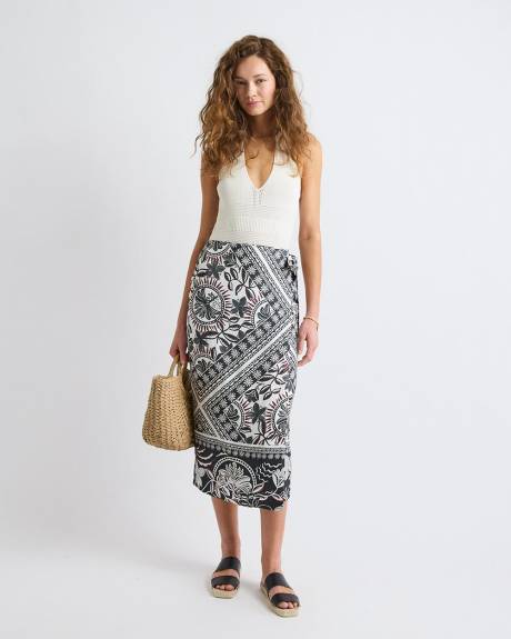 Twill High-Rise Wrap Midi Skirt