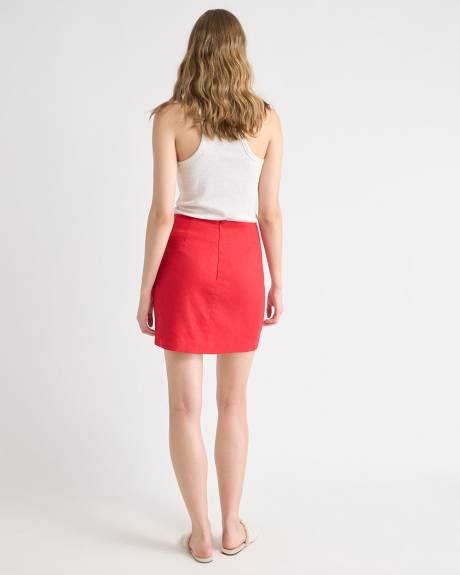 Linen-Blend Wrap Mini Skirt
