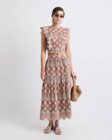 A-Line Midi Skirt with Boho Embroideries