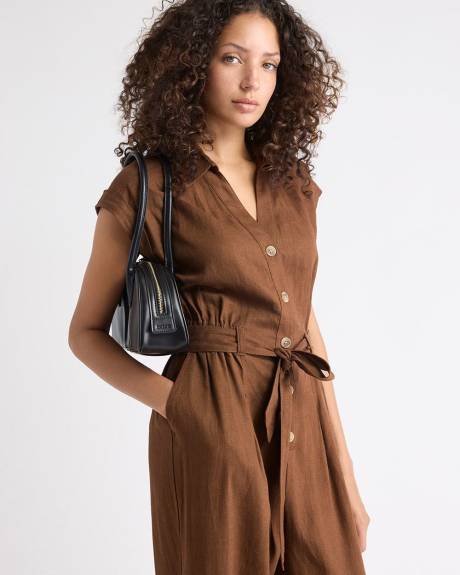 Combinaison en M&eacute;lange de Lin Sans Manches &agrave; Jambe Large