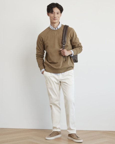 Solid Fleece Crew-Neck Pullover with Chest Pocket