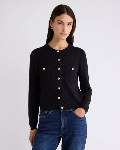 Long-Sleeve Short Cardigan with Chest Pockets