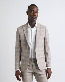 Slim-Fit Checkered Taupe Suit Blazer
