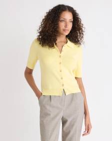 Short Elbow-Sleeve Cardigan with Shirt Collar