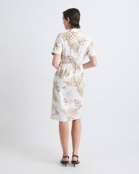 Robe en M&eacute;lange de Lin &agrave; Manches Courtes et Col Chemisier