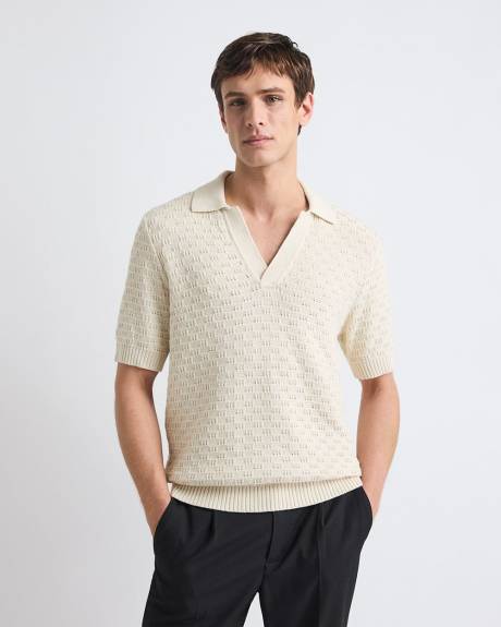 Short-Sleeve Linen-Blend Polo with Johnny Collar