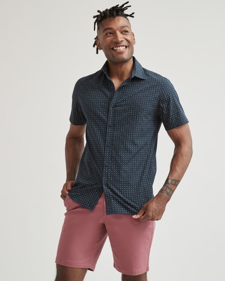 Short-Sleeve Cotton Slim Shirt with Geo Pattern