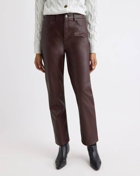 Pantalon Taille Haute en Faux Cuir à Jambe Droite
