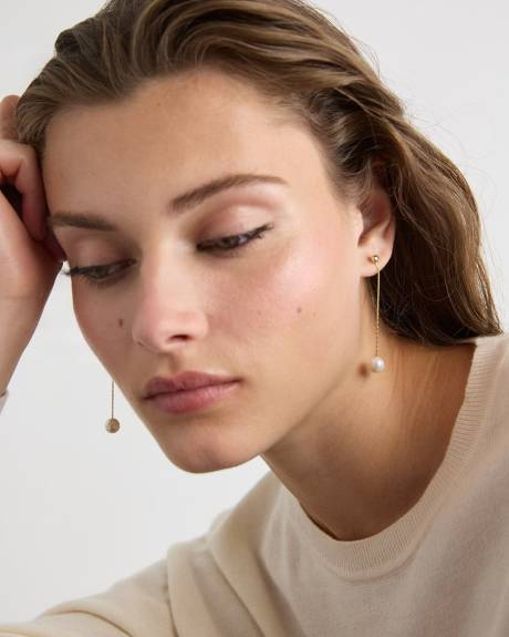 Stud Earrings with Long Freshwater Pearl Pendants