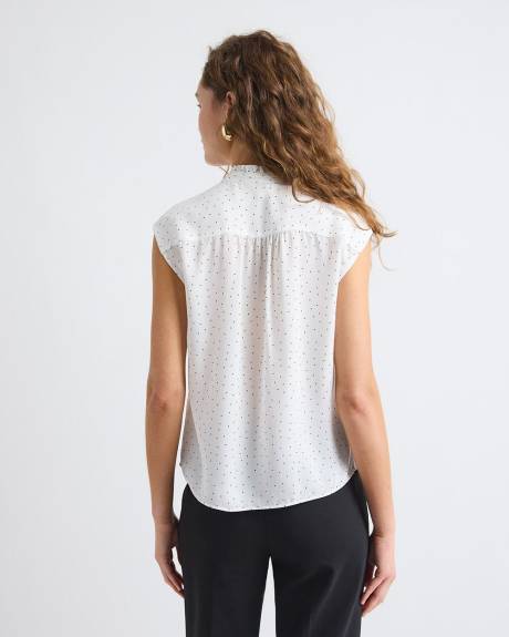 Blouse Boutonnée Sans Manches à Col Montant avec Garniture à Volants
