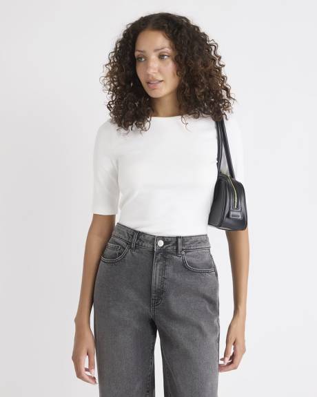 Elbow-Sleeve Crew-Neck Fitted Tee