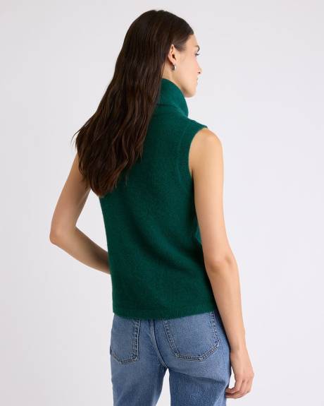 Veste Sans Manches à Col Roulé en Tricot Pelucheux