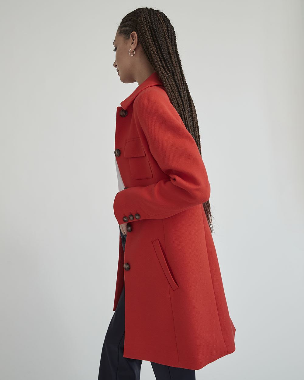 Twill Buttoned Coat with Chest Pockets