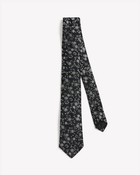 Black Skinny Tie with Floral Pattern