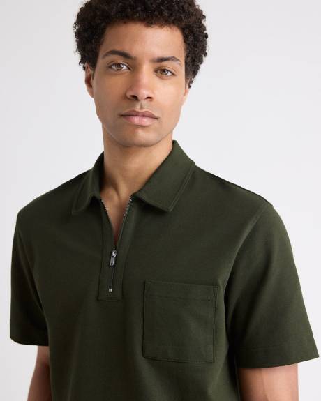 Polo Ample à Demi-Zip et Manches Courtes