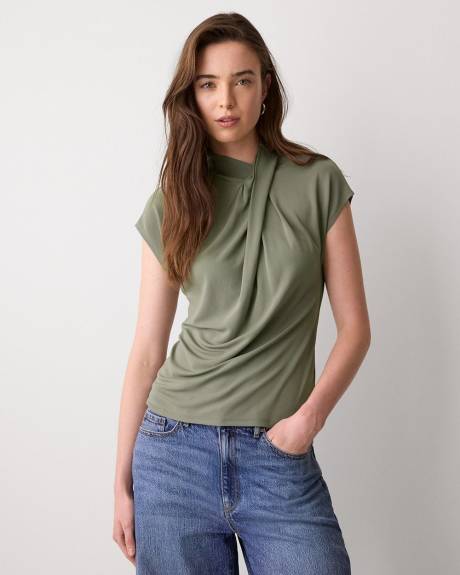 Haut &agrave; Manches Tr&egrave;s Courtes &agrave; Col Montant Drap&eacute; &agrave; D&eacute;tail Crois&eacute;