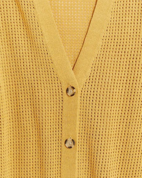 Mesh Stitch Buttoned Long Cardigan