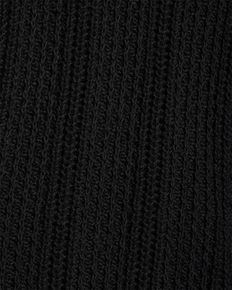 Black Short-Sleeve Johnny Sweater with Vertical Stitches