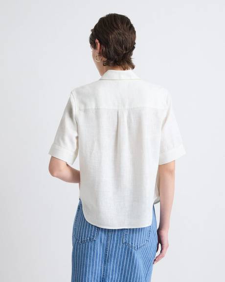 Blouse en M&eacute;lange de Lin &agrave; Manches Courtes et Col Chemisier
