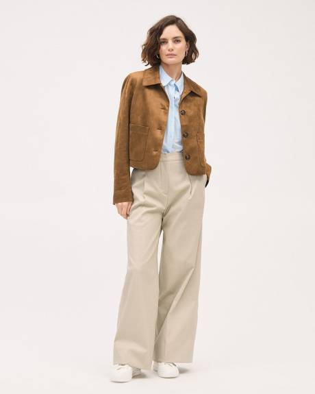 Cropped Long-Sleeve Buttoned-Down Striped Poplin Blouse