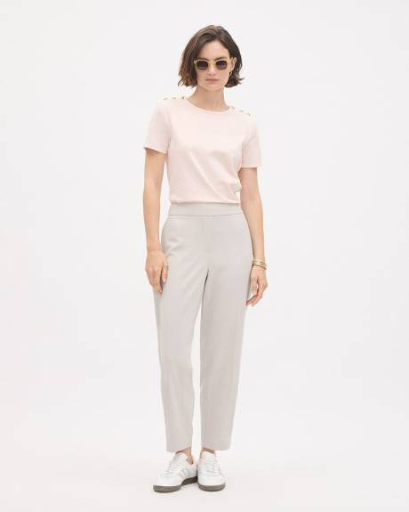 Short-Sleeve Crew-Neck Top with Buttons on Shoulder