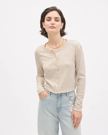 Haut C&ocirc;tel&eacute; Boutonn&eacute; &agrave; Manches Longues et Col Rond