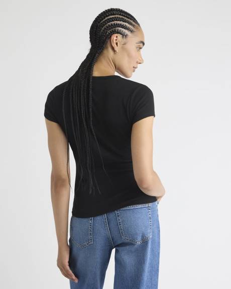 T-Shirt Côtelé à Col V