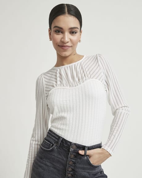 Linear Lace Long Sleeve Sweetheart Neck Top
