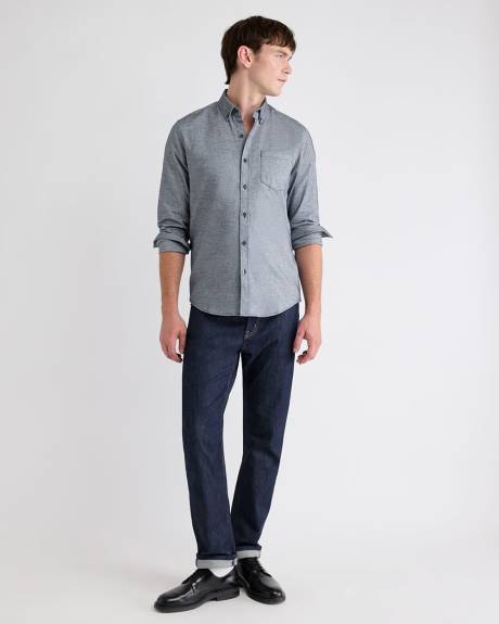 Chemise en Flanelle Unie à Coupe Étroite