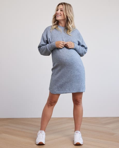 Long-Sleeve Heavy Knit Dress with Crew Neckline - Thyme Maternity