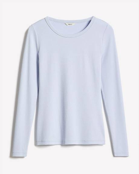 T-Shirt Côtelé Ajusté à Manches Longues et Col Rond en Tricot Luxueux