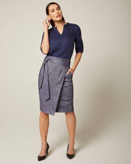High-waist Chambray linen-blend Paper bag skirt | RW&CO.