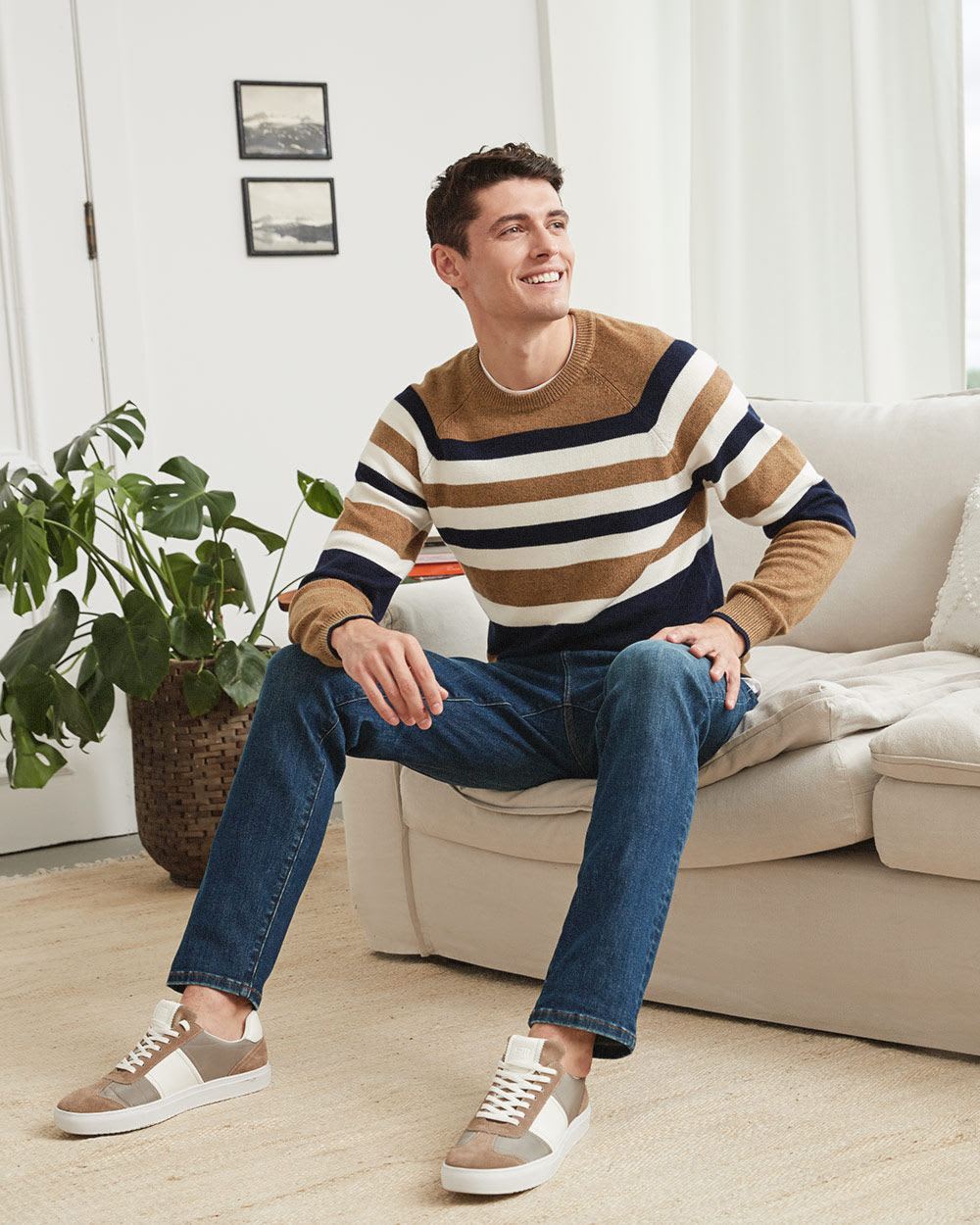 Knitted Striped Crew Neck Sweater
