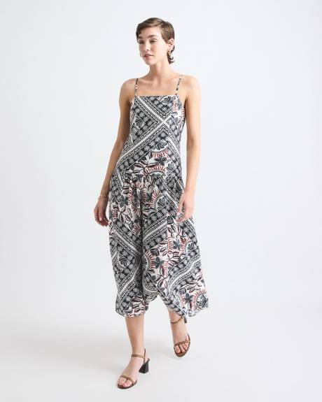 Sleeveless Square-Neck Midi Dress with Drop Waist