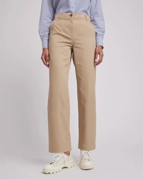 Pantalon Chino en Sergé de Coton à Taille Haute et Jambe Droite