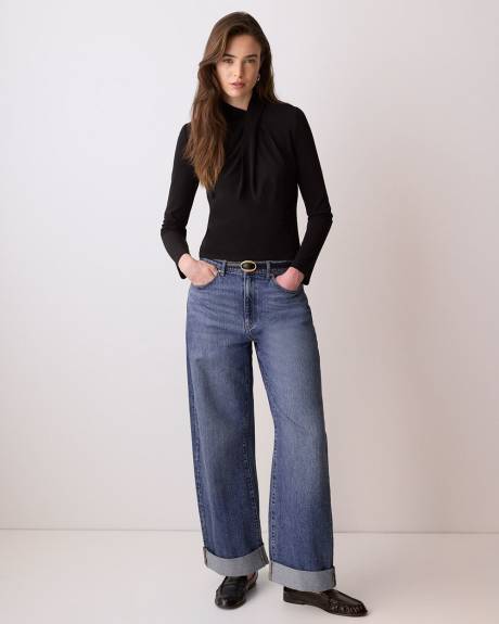 Haut &agrave; Manches Longues &agrave; Col Montant Drap&eacute; &agrave; D&eacute;tail Crois&eacute;