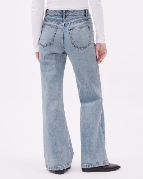 Jeans Long Déchiré à Délavé Pâle à Taille Haute et Jambe Large