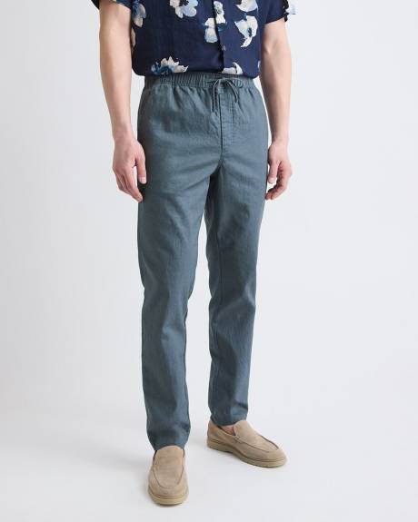 Pantalon en Mélange de Lin à Taille Élastique avec Cordon de Serrage