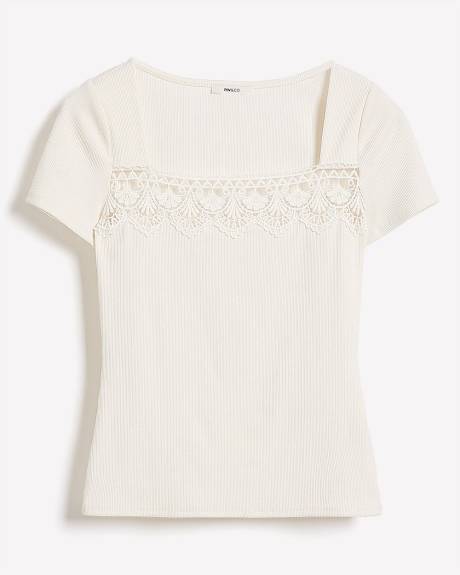 Haut Côtelé à Col Carré et Manches Courtes