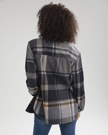 Long Sleeve Plaid Wool-Blend Overshirt Shacket