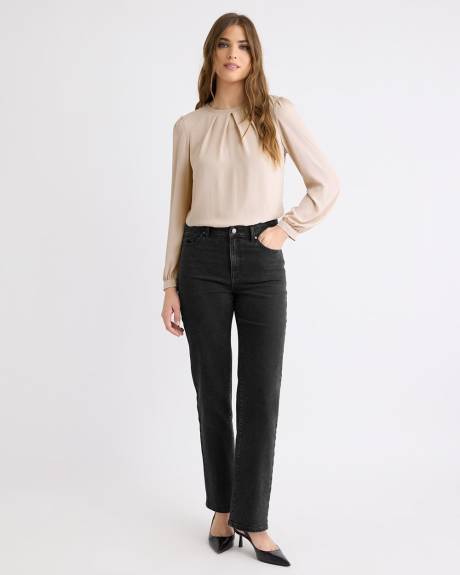 Blouse Bimatière à Col Rond et Manches Longues